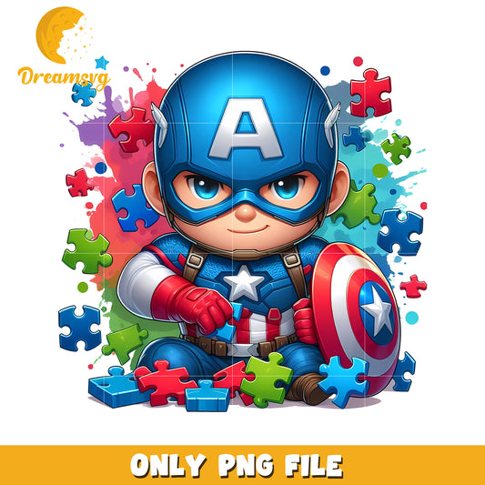 Cute Captain America Puzzle Kid PNG Art for Kids Decor