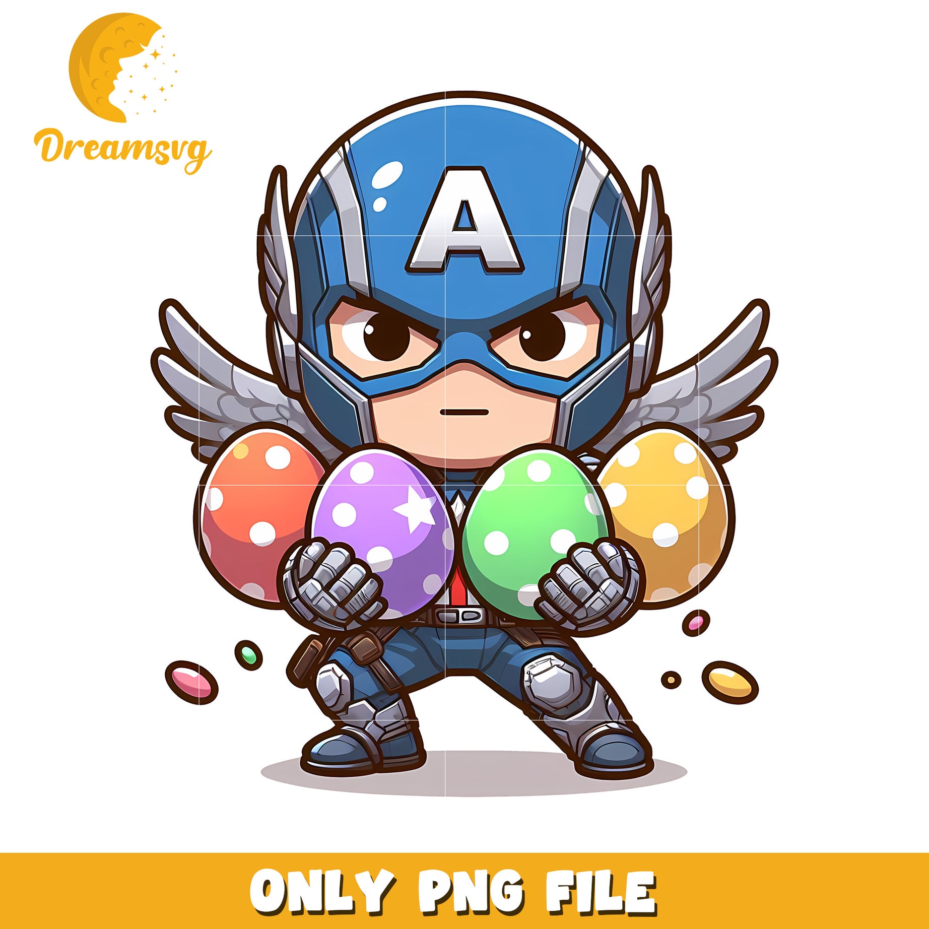 Cute Captain America wing easter eggs png, easter day png, marvel png