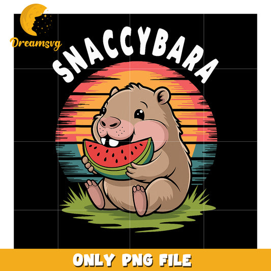 Cute Capybara Eating Watermelon PNG