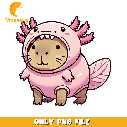 Cute Capybara in Axolotl Costume PNG