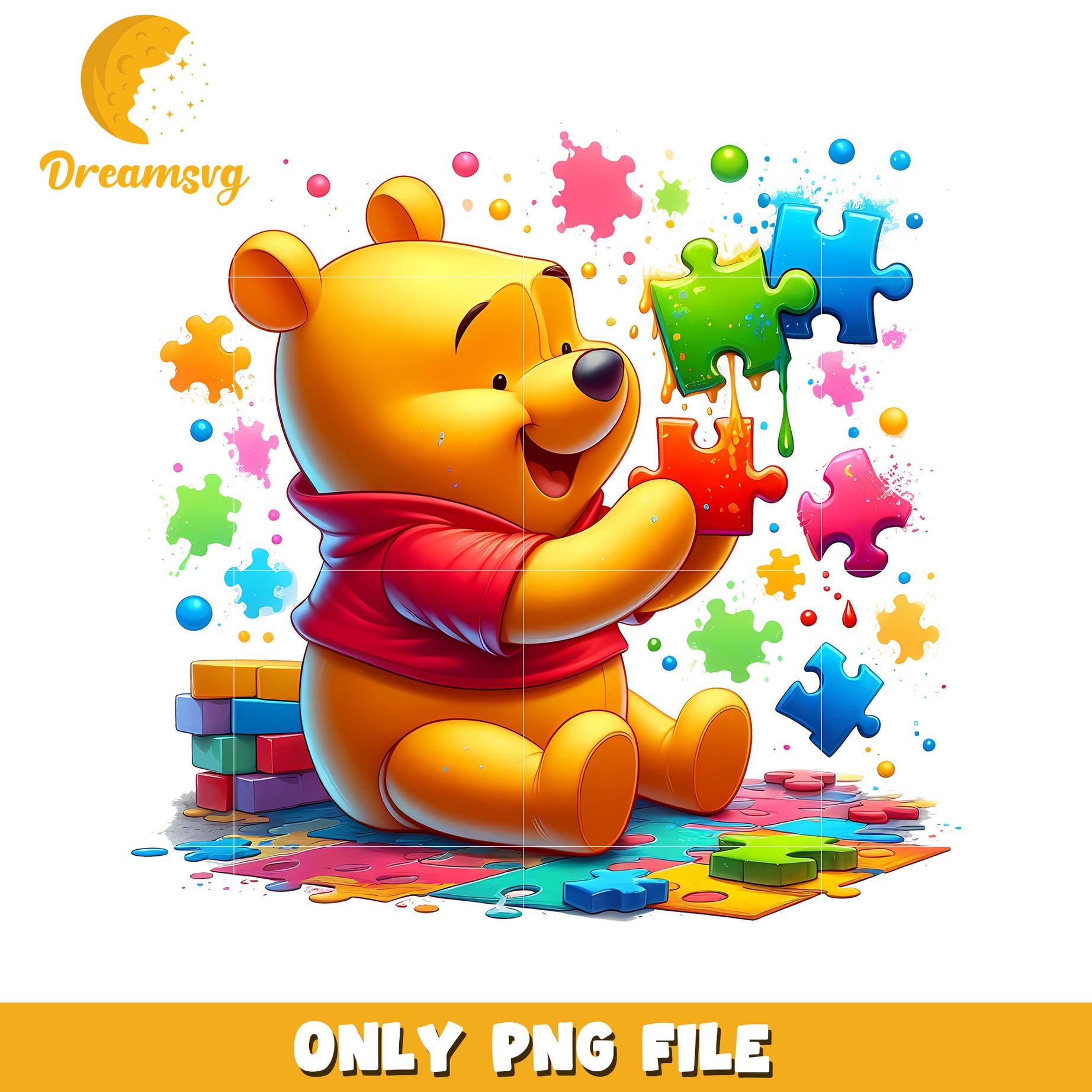 Cute Cartoon Bear Playing with Colorful Puzzles PNG