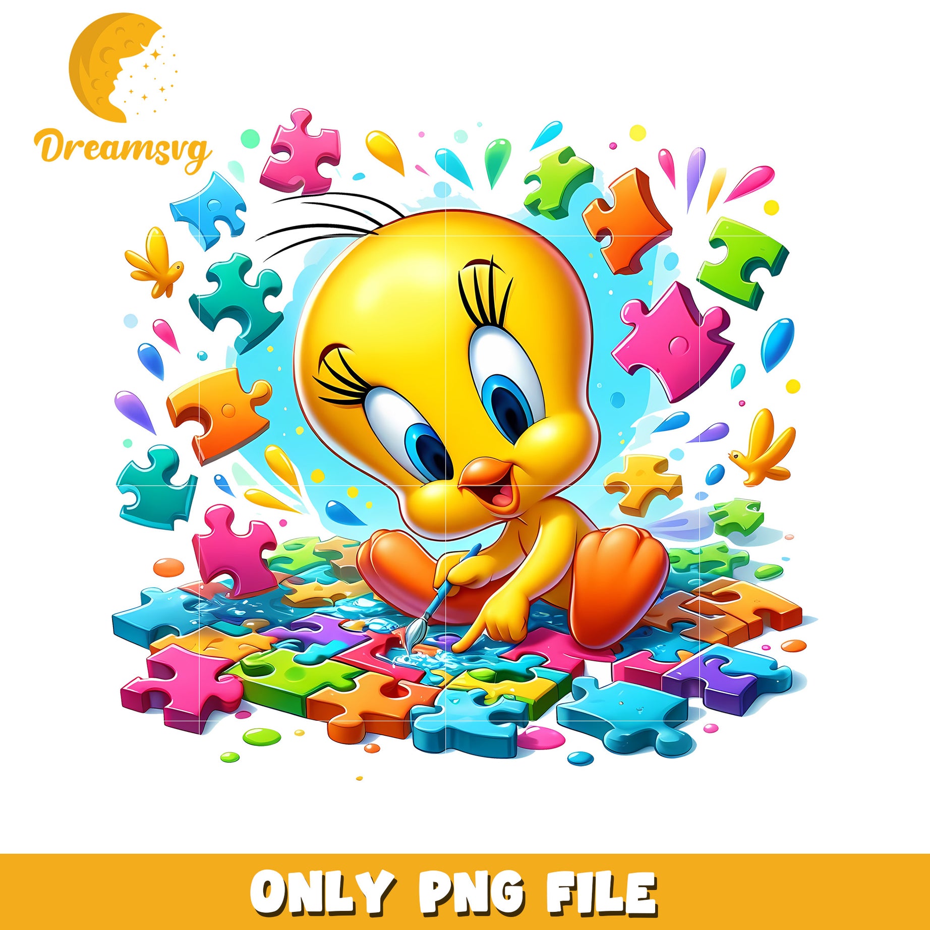 Cute Cartoon Bird Playing with Colorful Puzzles PNG Image