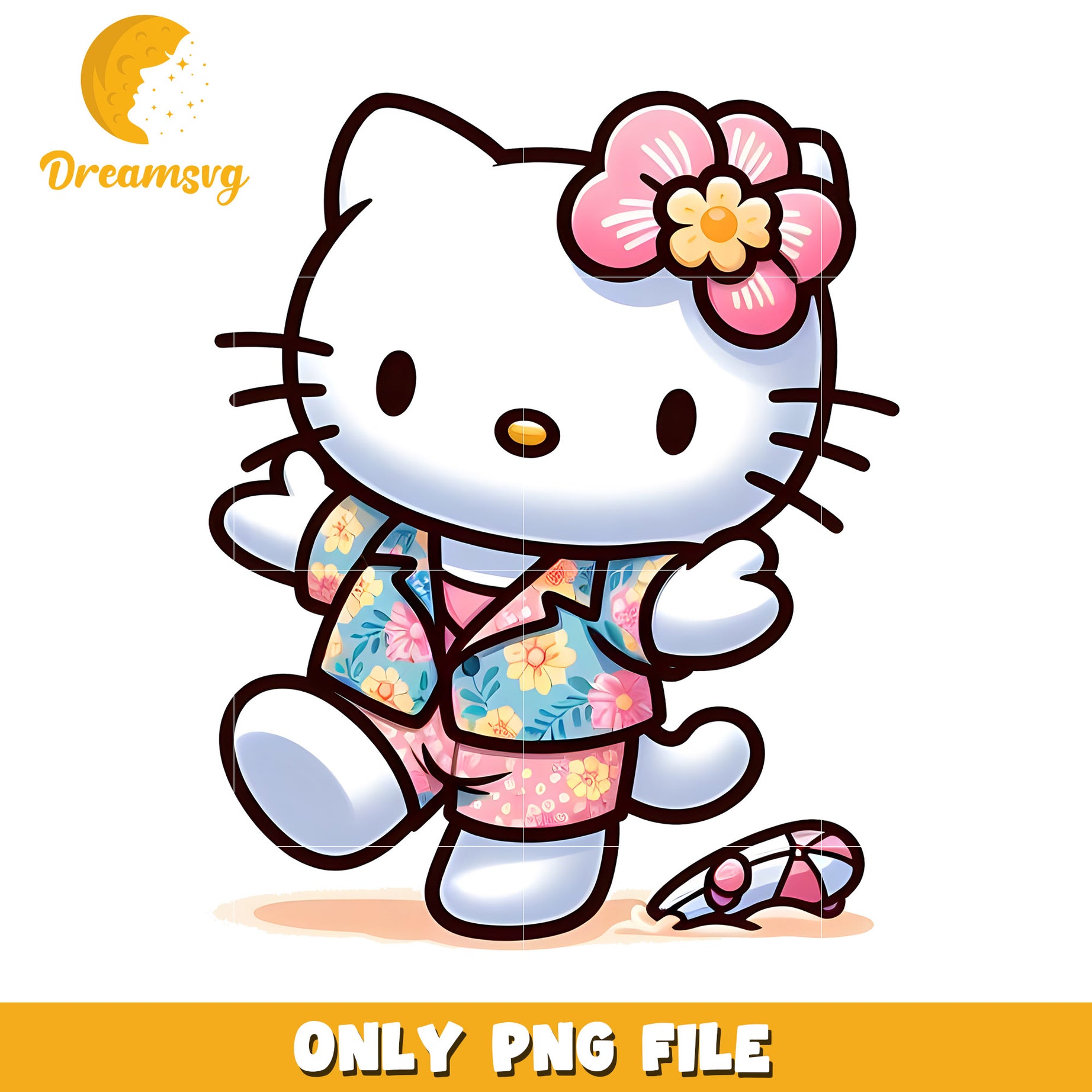 Cute Cartoon Cat in Floral Outfit PNG File Download for Crafts