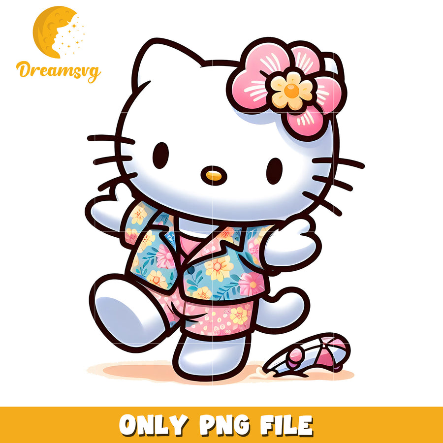 Cute Cartoon Cat in Floral Outfit PNG File Download for Crafts