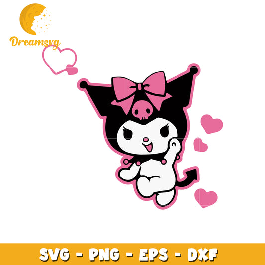 Cute Cartoon Character SVG Design with Hearts and Bow