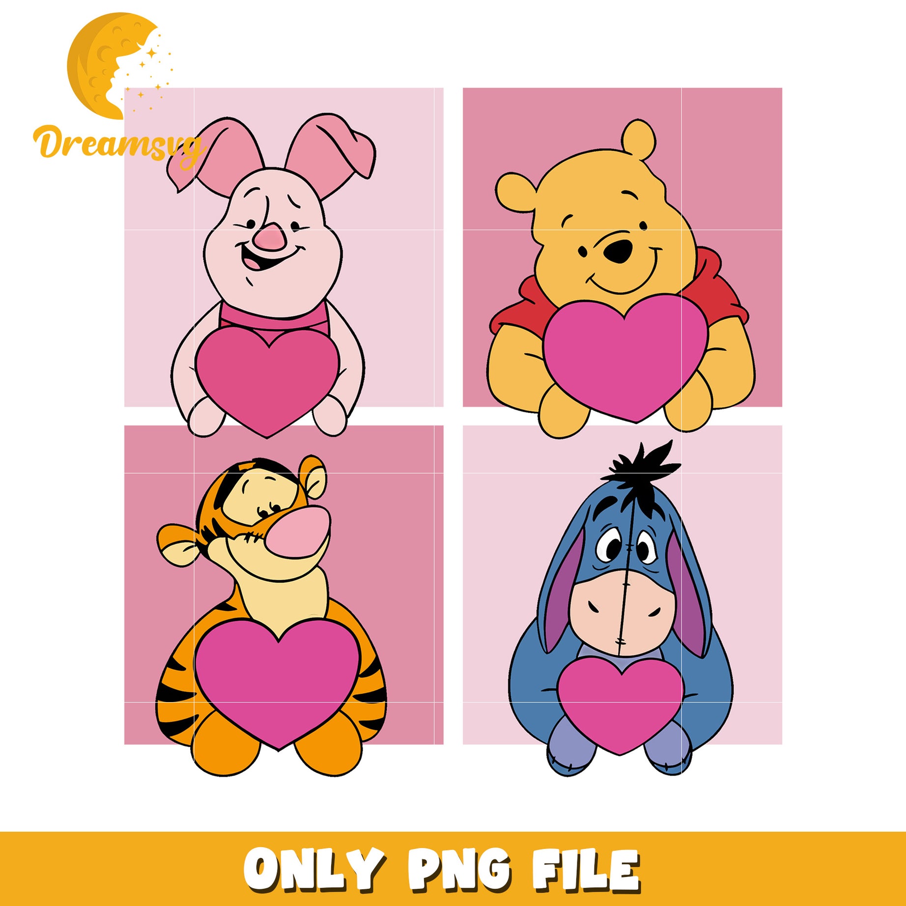 Cute Cartoon Characters with Hearts PNG File Download