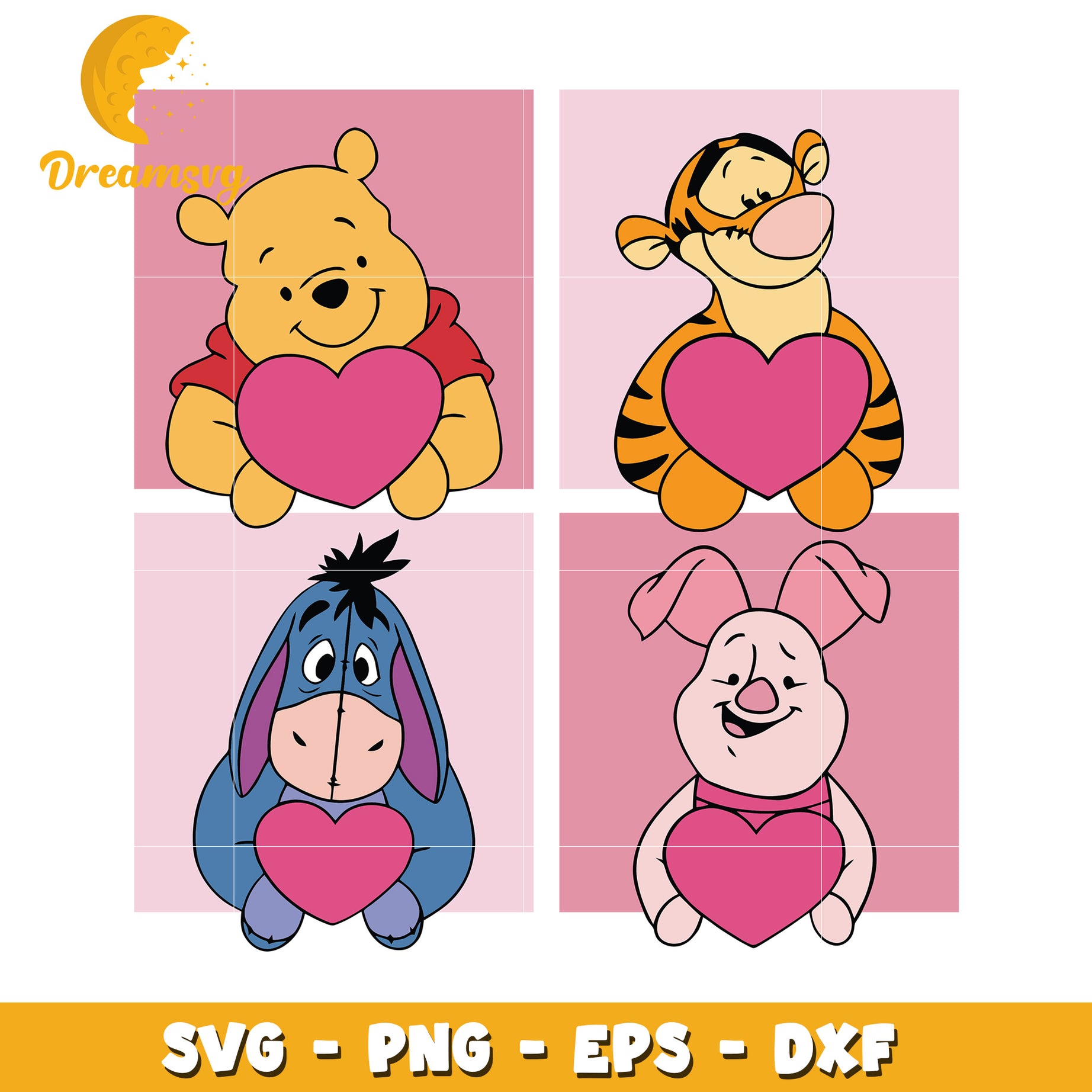 Cute Cartoon Characters with Hearts SVG Design for Crafts