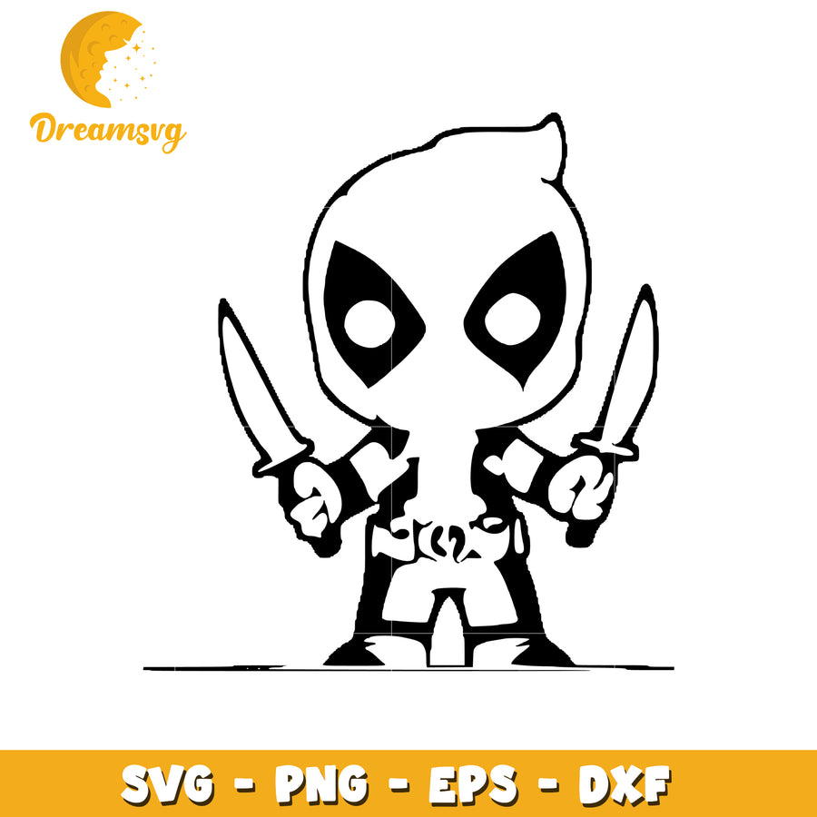 Cute Cartoon Character with Swords SVG Cut File Design