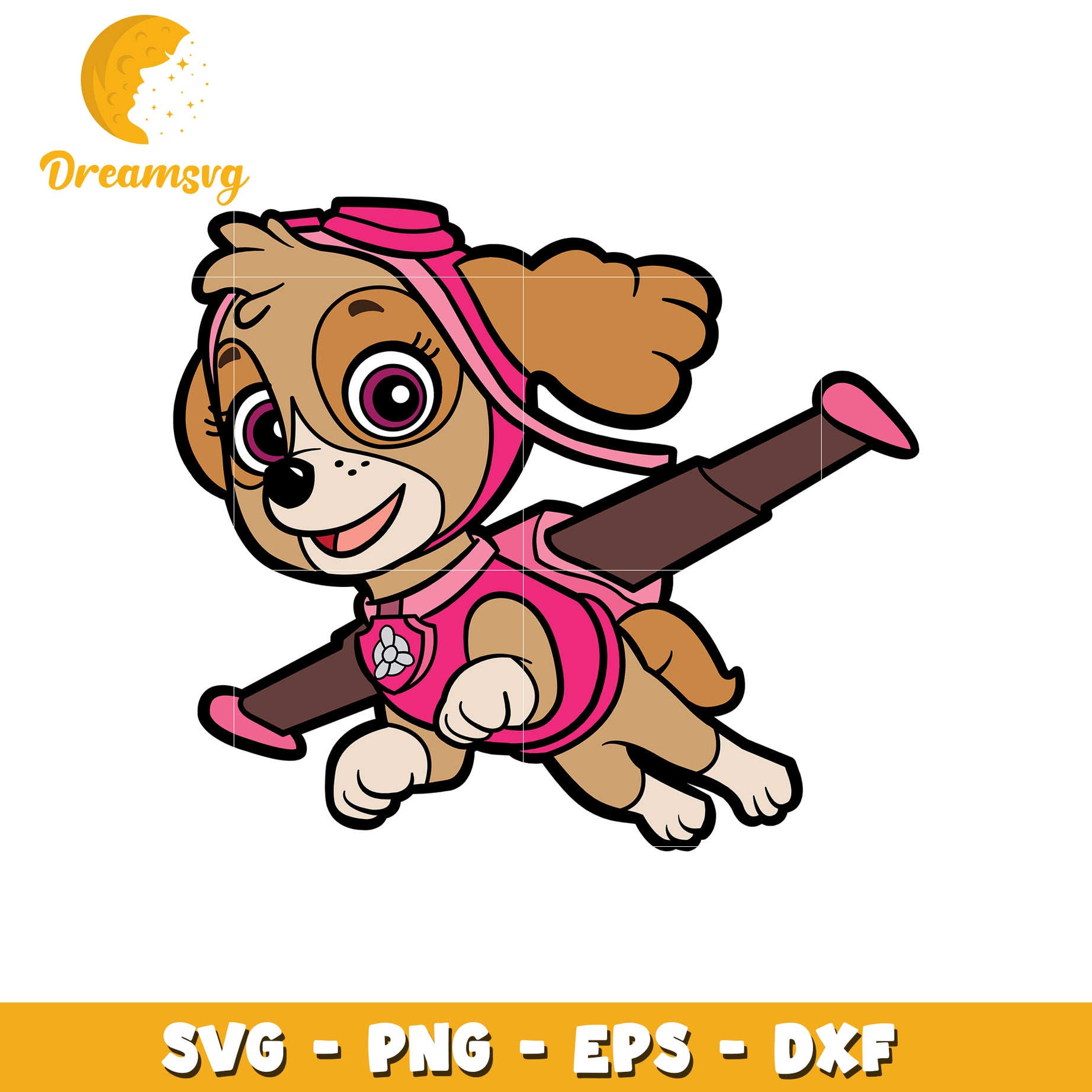 Cute Cartoon Dog Skye Flying SVG Design for Kids Crafts