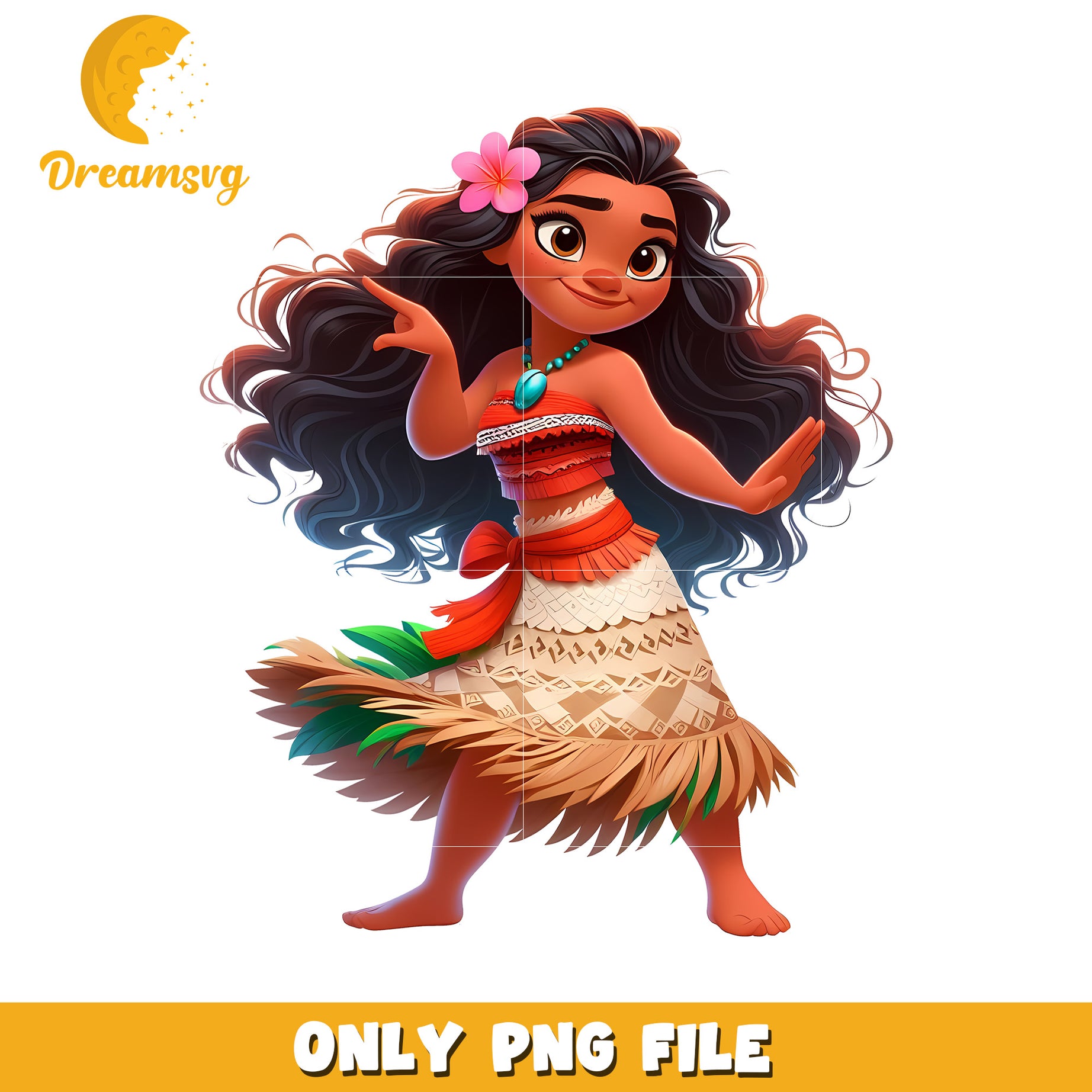Cute Cartoon Girl in Hula Dress PNG Clipart File