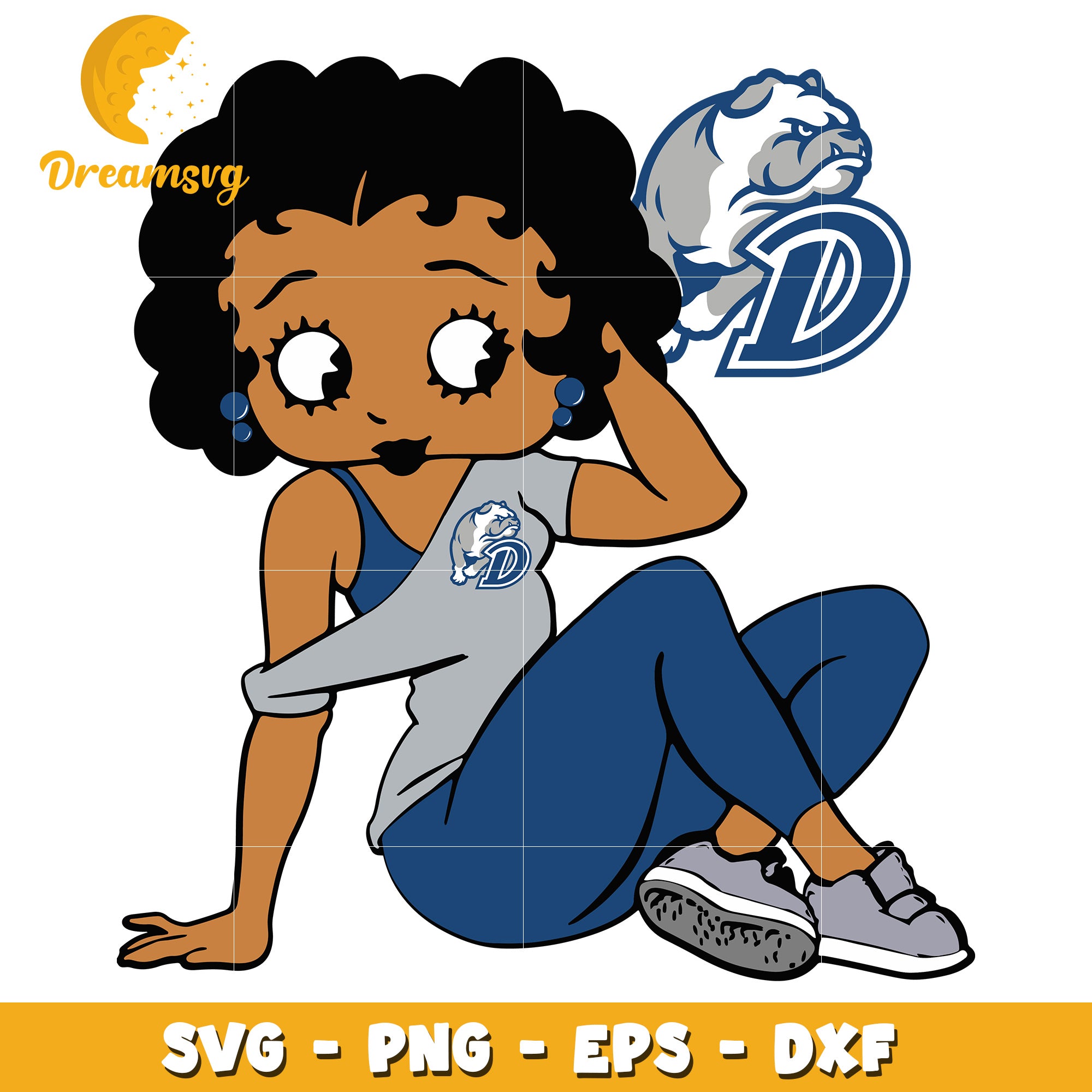 Cute Cartoon Girl with Bulldog Logo SVG Graphic Design File