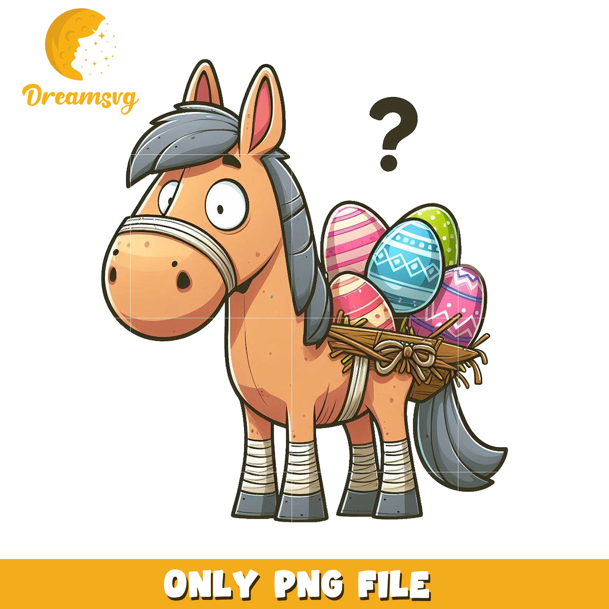 Cute Cartoon Horse with Colorful Easter Eggs PNG File