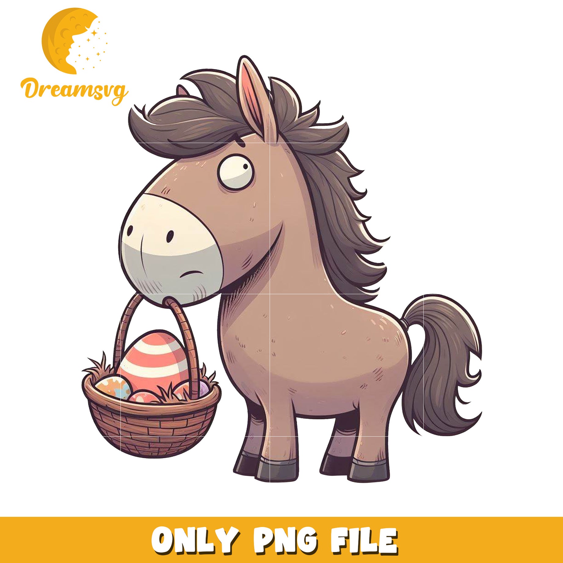 Cute Cartoon Horse with Easter Basket PNG Design File