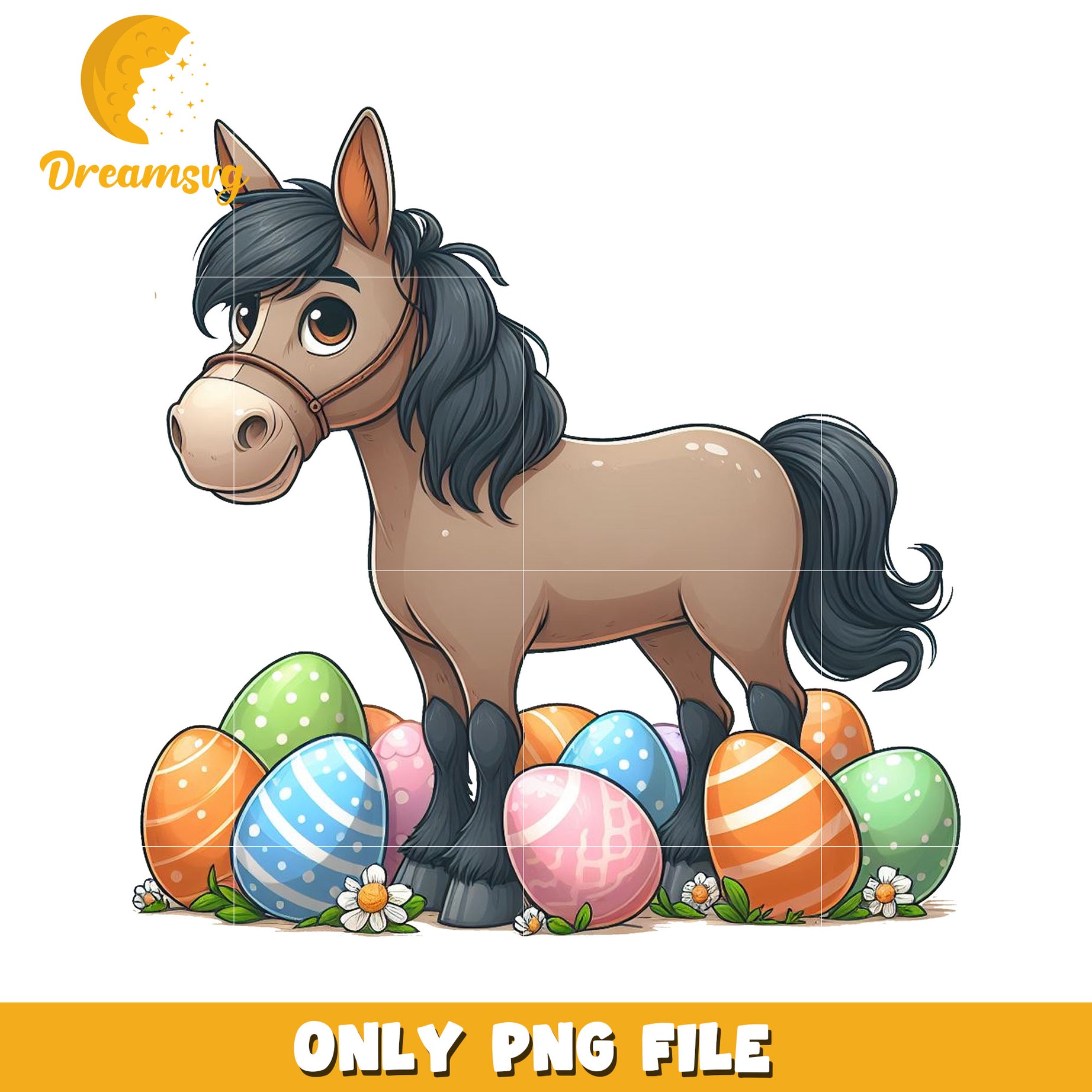 Cute Cartoon Horse with Easter Eggs PNG File Download