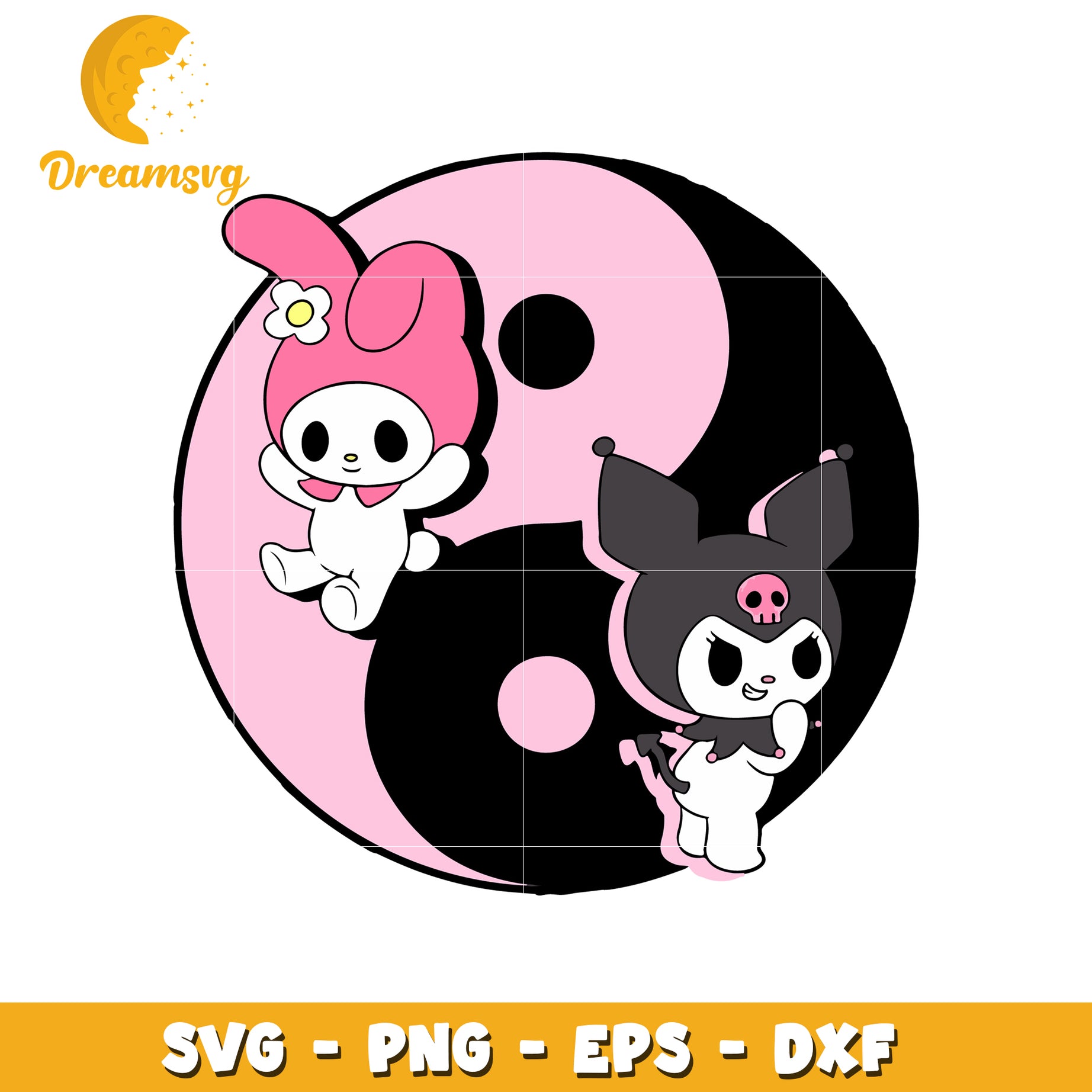 Cute Cartoon Yin Yang SVG Design Featuring Bunny and Cat Characters