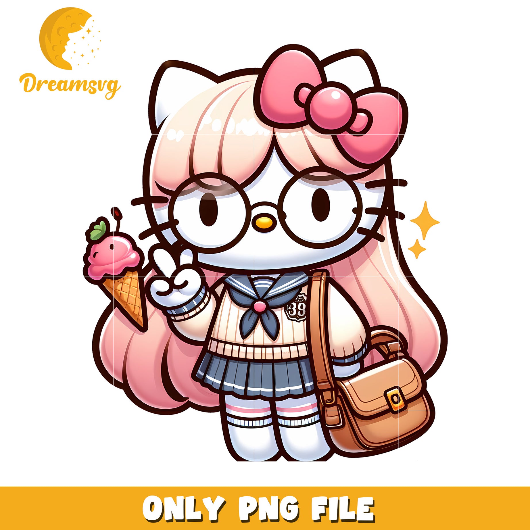 Cute Cat Character with Ice Cream PNG Digital Download File