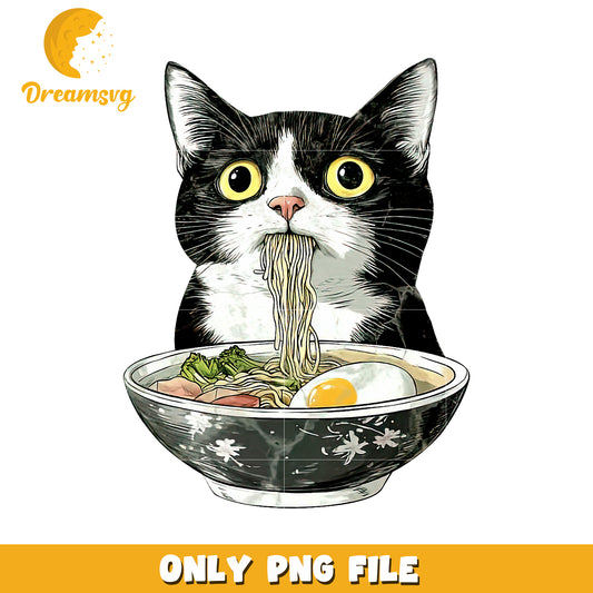 Cute Cat Eating Ramen PNG
