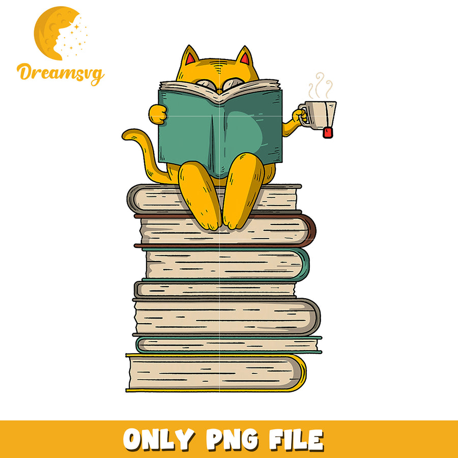 Cute Cat Reading Books PNG Image