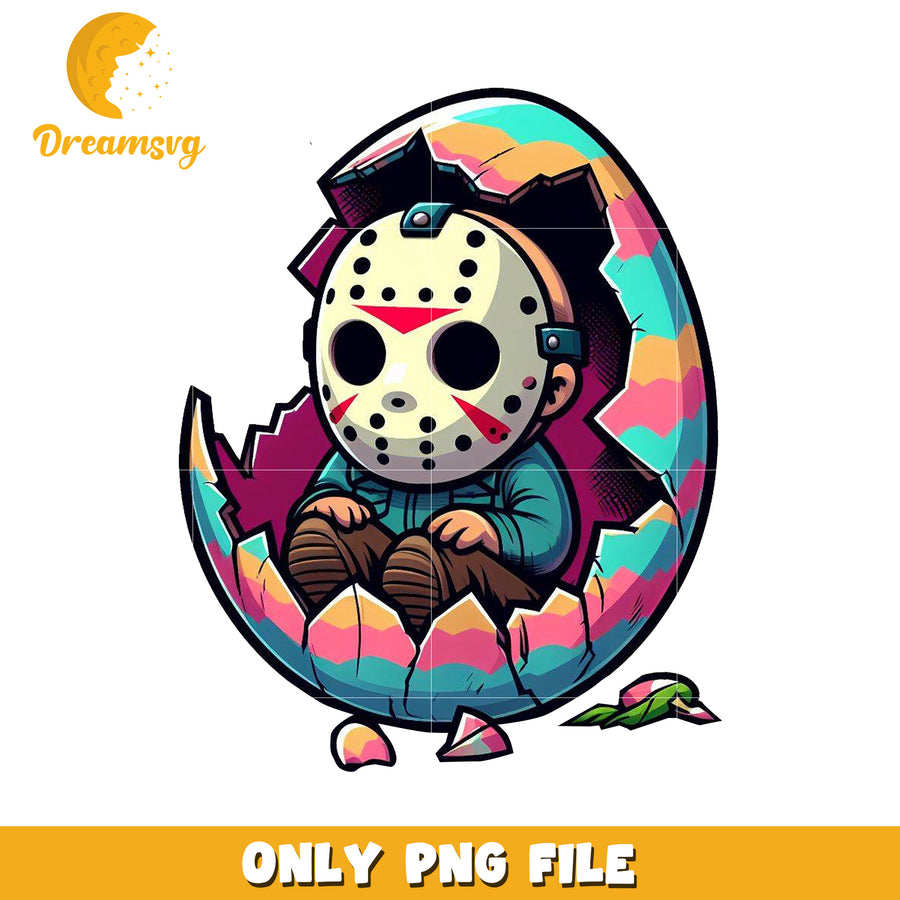 Cute Chibi Jason in Egg PNG File for Halloween Decor