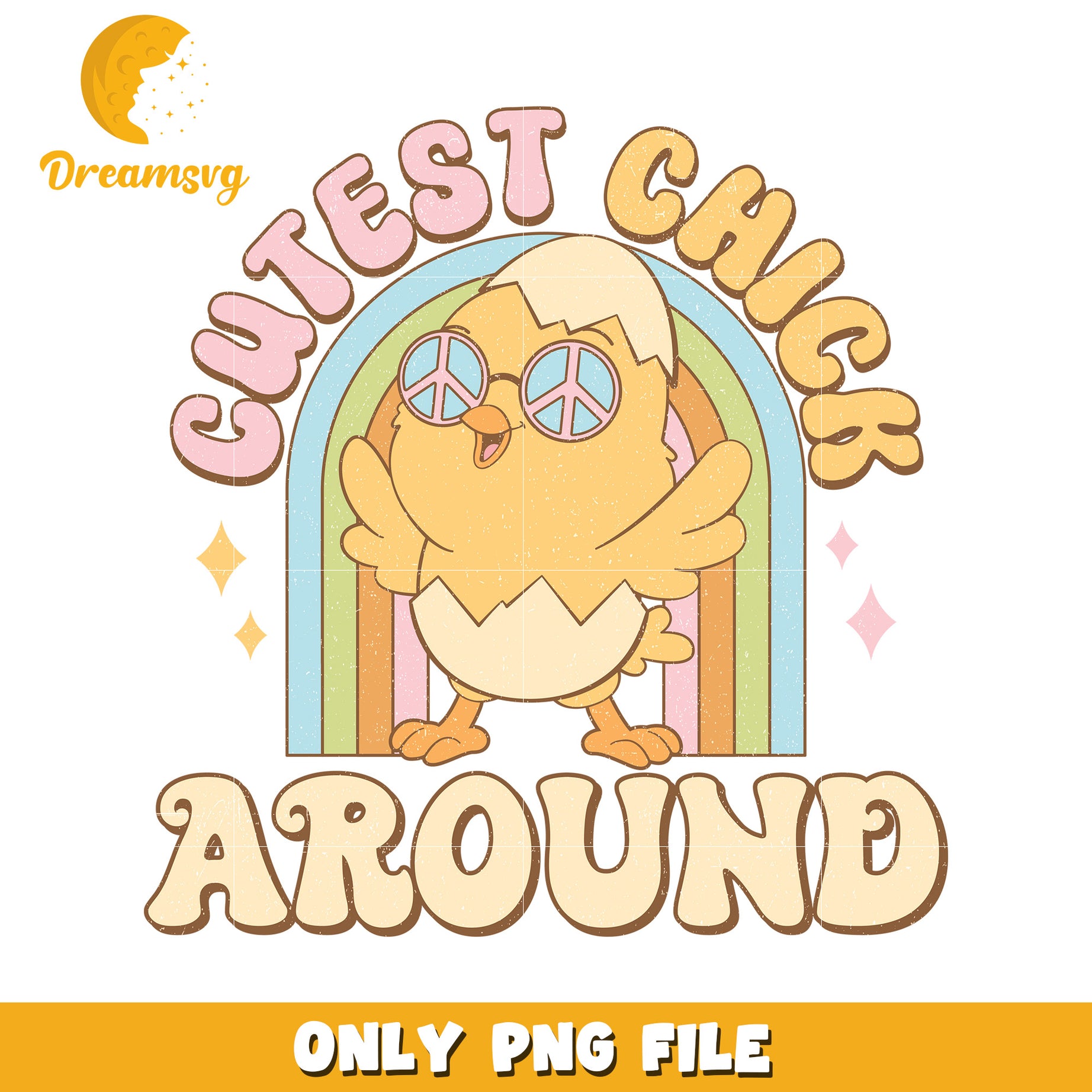 Cute Chick PNG Retro Rainbow Design