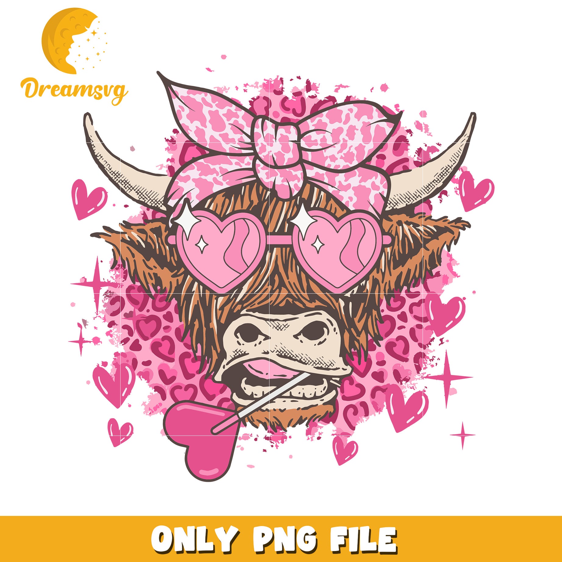 Cute Cow Clipart PNG with Heart Glasses and Bow 