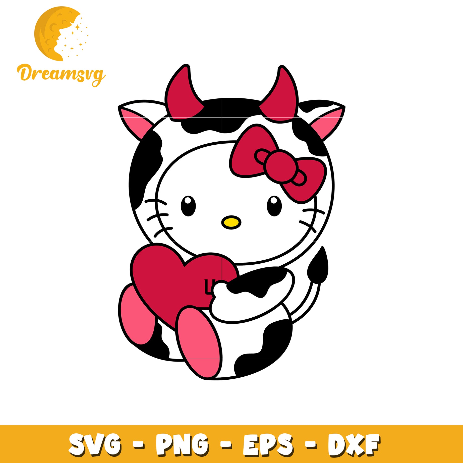 Cute Cow Hello Kitty Heart SVG Design for Crafts