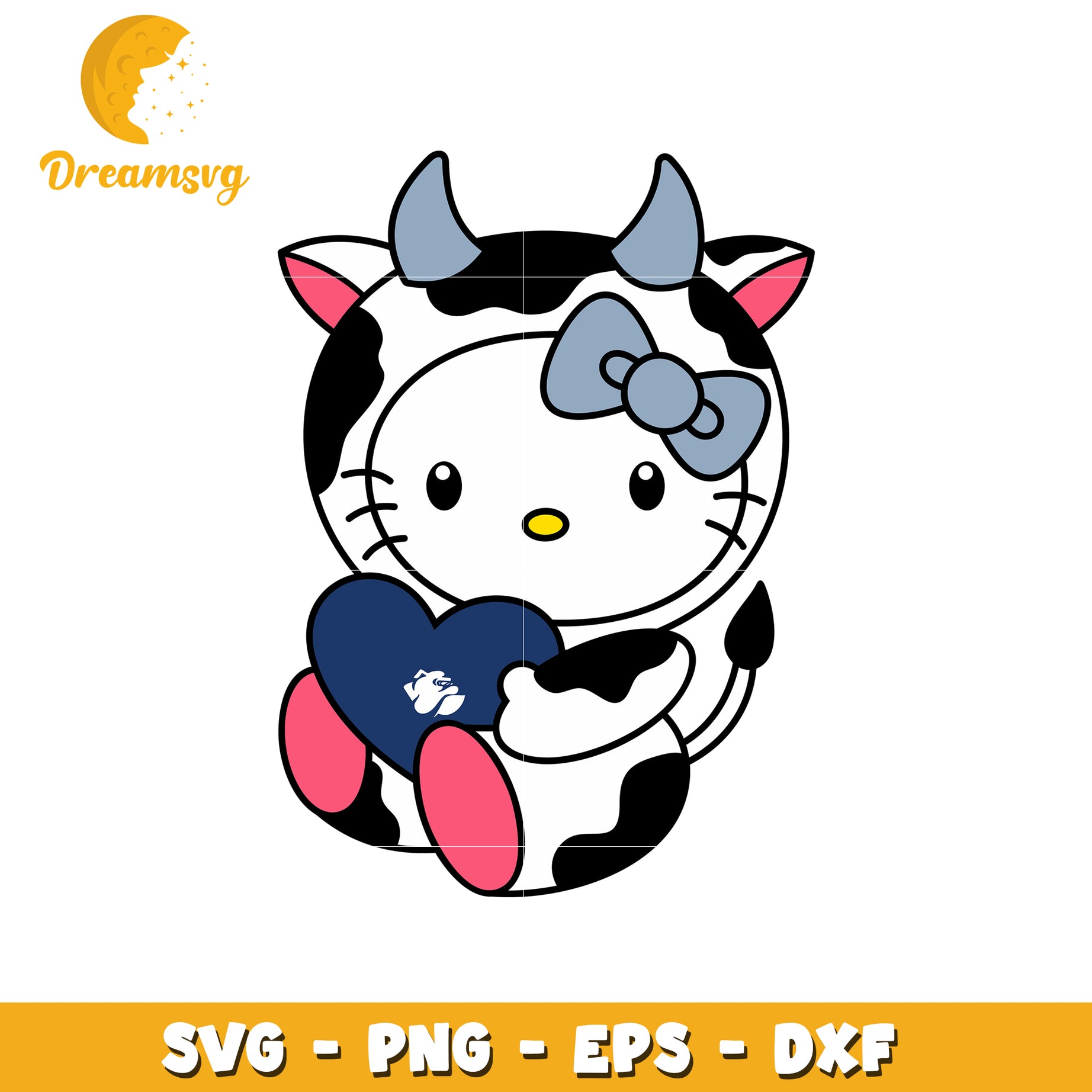 Cute Cow Hello Kitty Holding Heart SVG Design