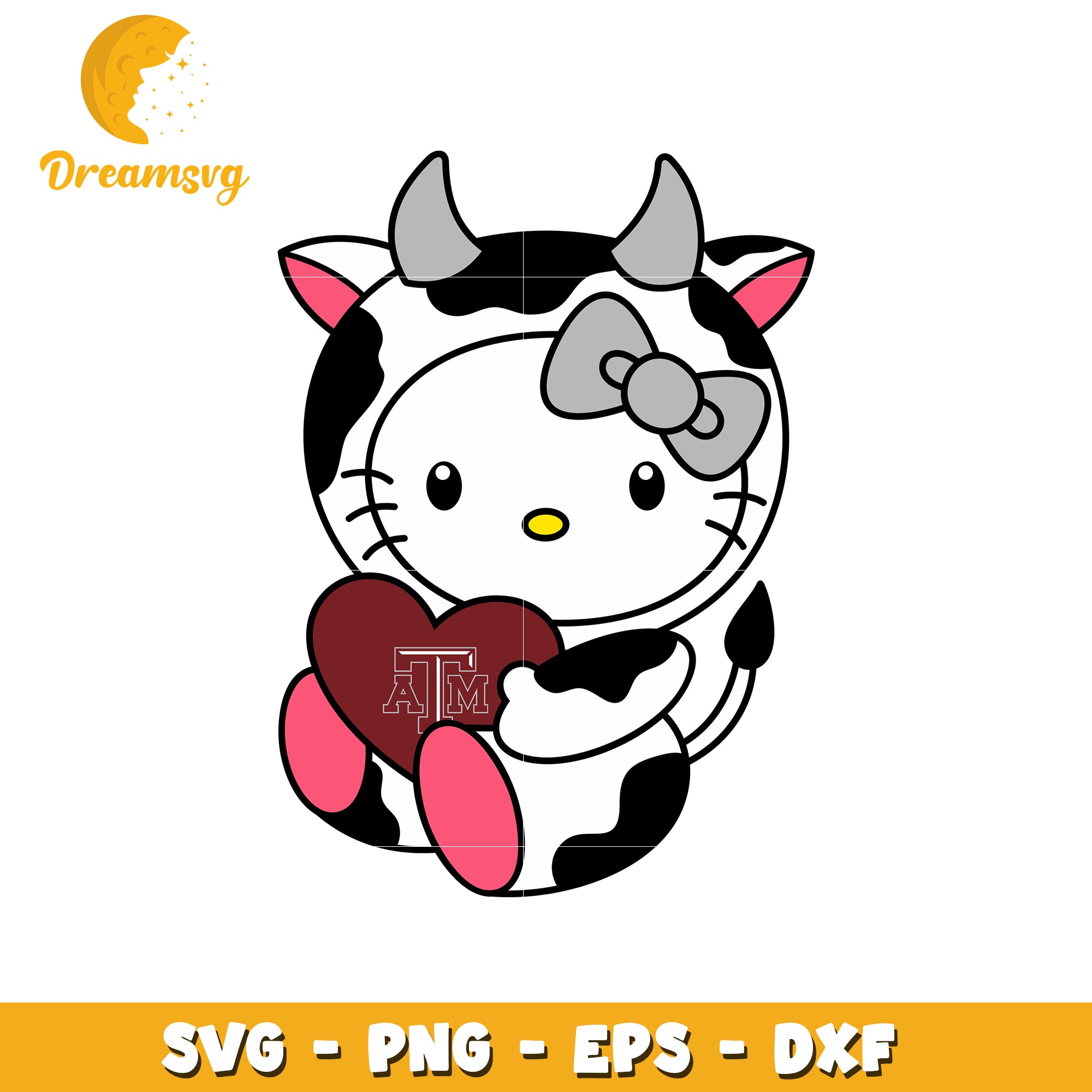 Cute Cow Hello Kitty SVG Design for Texas A&M Fans