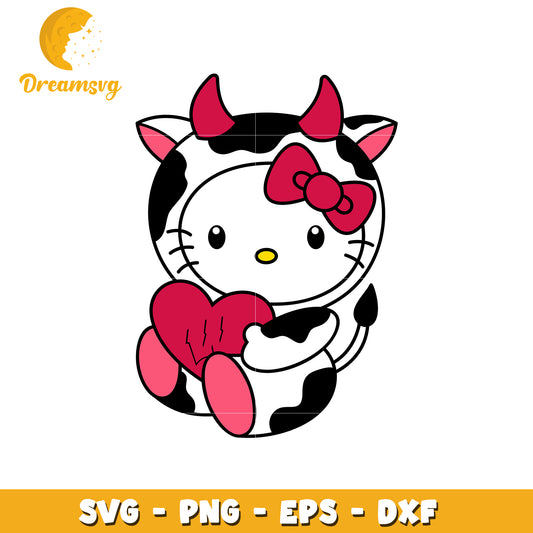 Cute Cow Hello Kitty SVG Design with Heart Art