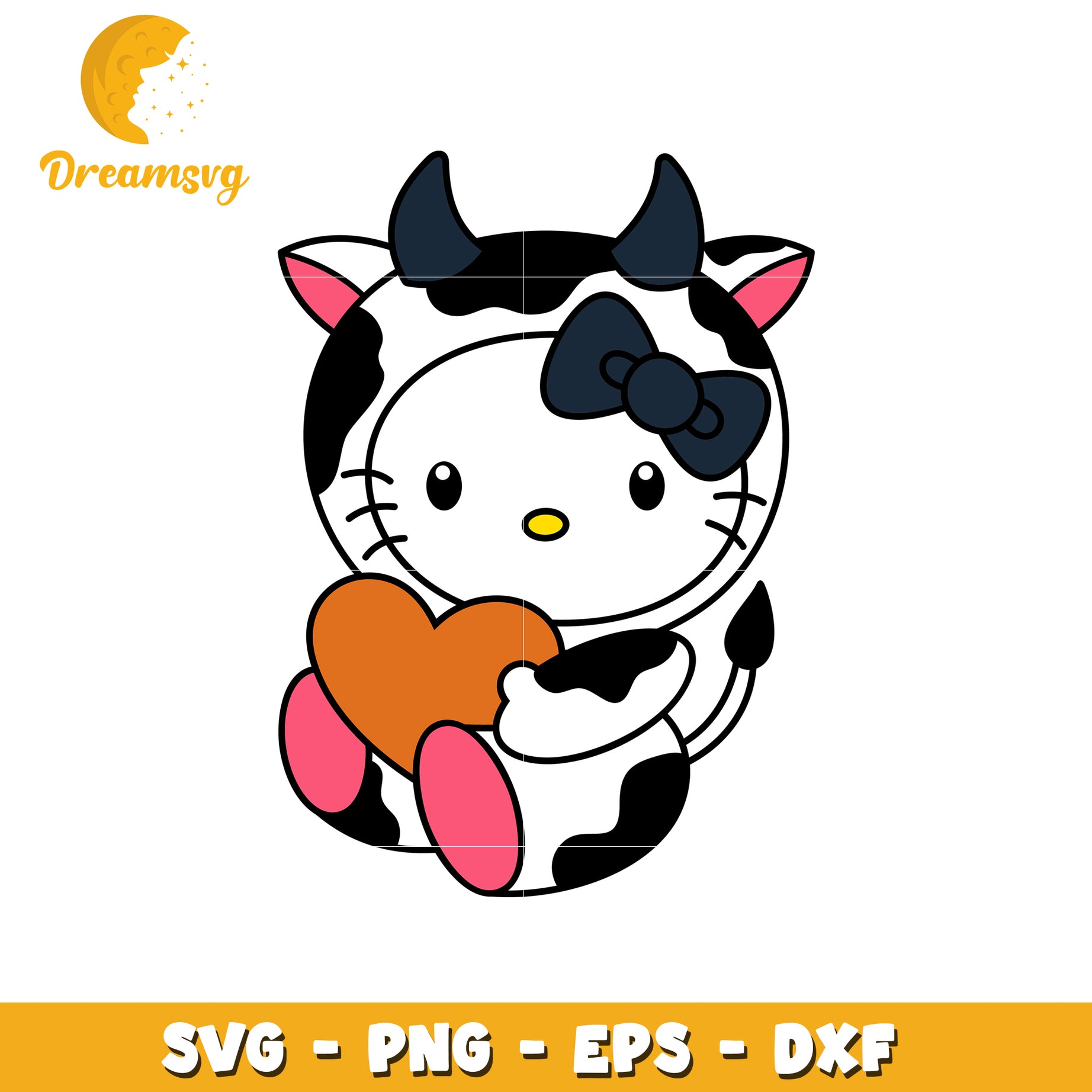 Cute Cow Hello Kitty SVG Design with Heart Icon