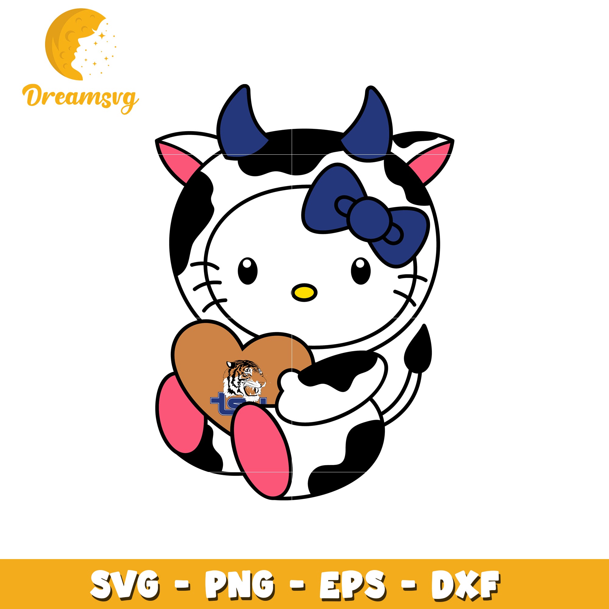 Cute Cow Hello Kitty SVG Design with Heart Tiger Logo