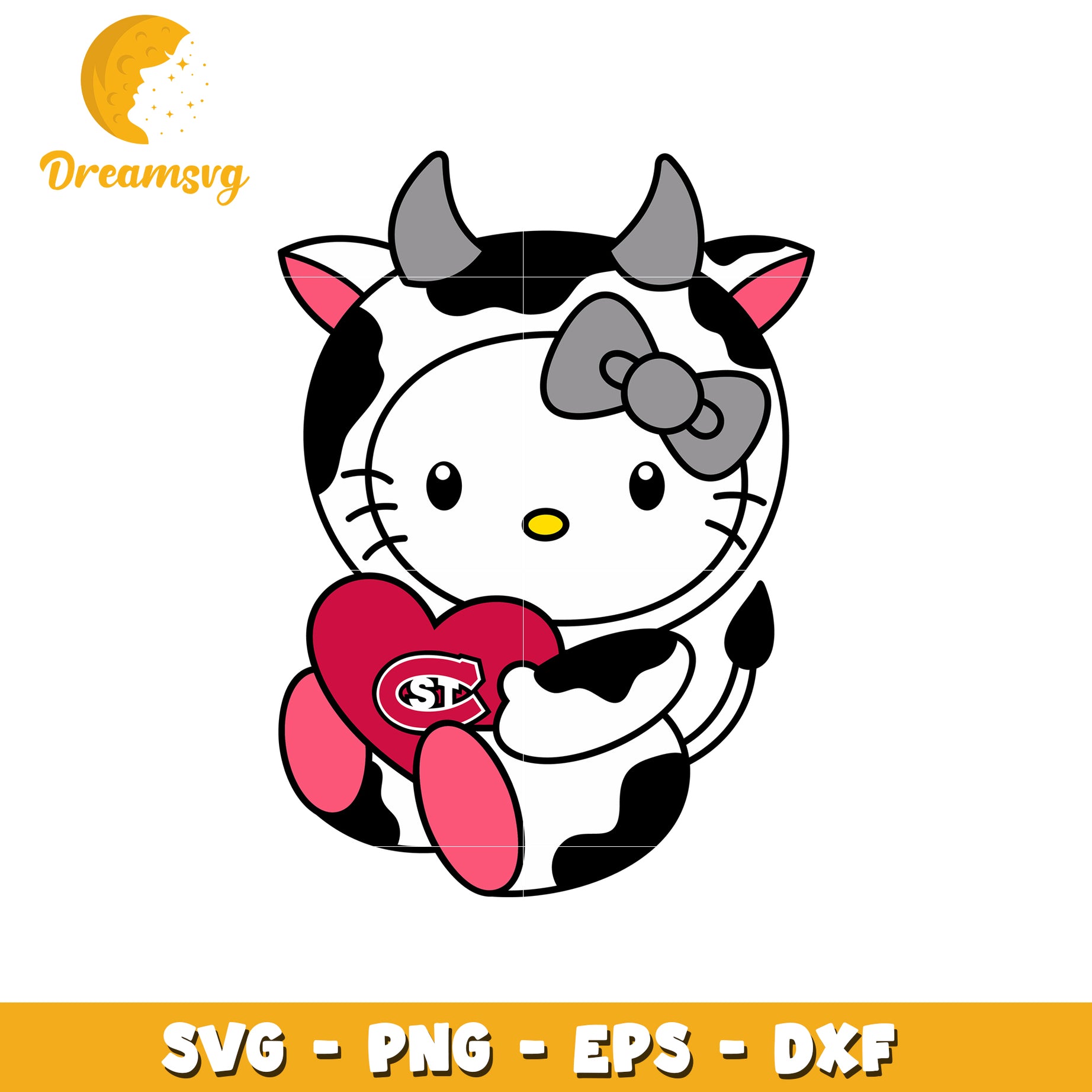Cute Cow Hello Kitty SVG Design with Heart and Bow