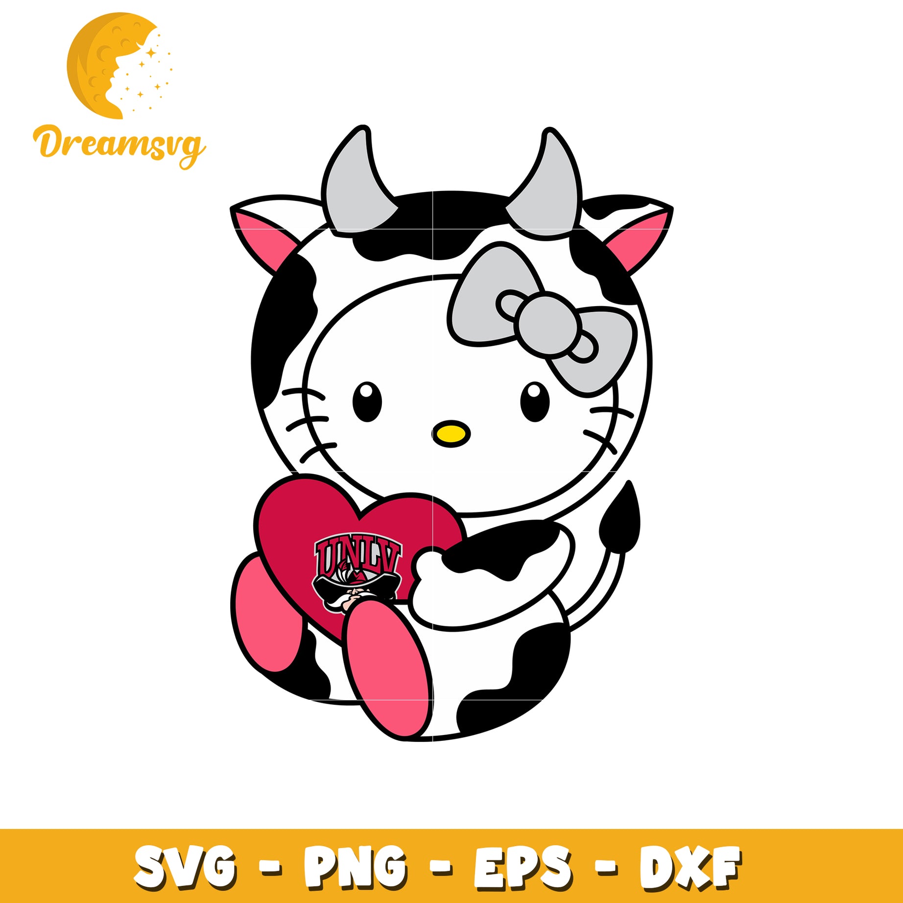 Cute Cow Hello Kitty SVG with Heart Design File