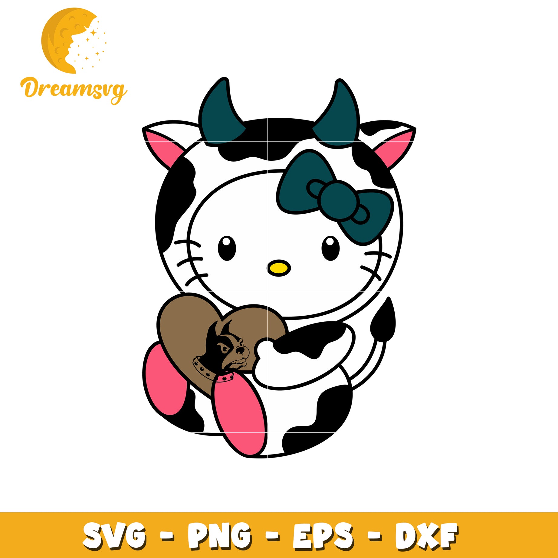 Cute Cow Kitty Holding Heart SVG Design File