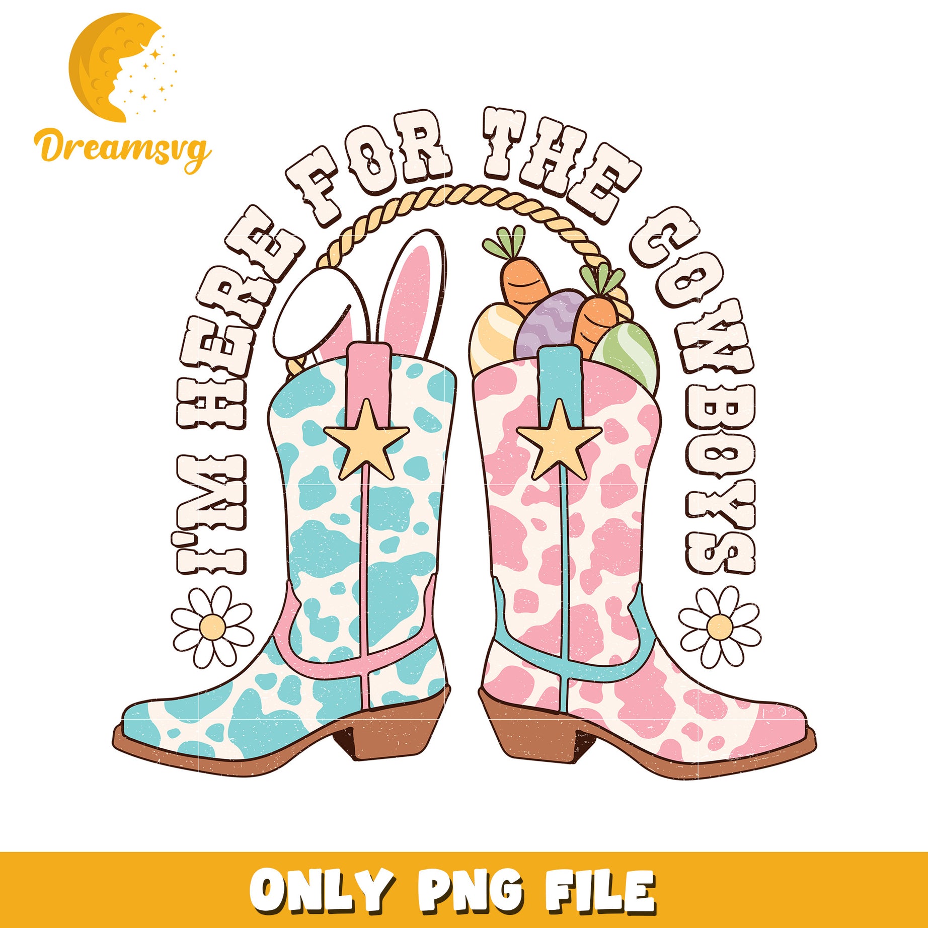 Cute Cowgirl Boots Here for the Cowboys PNG Design