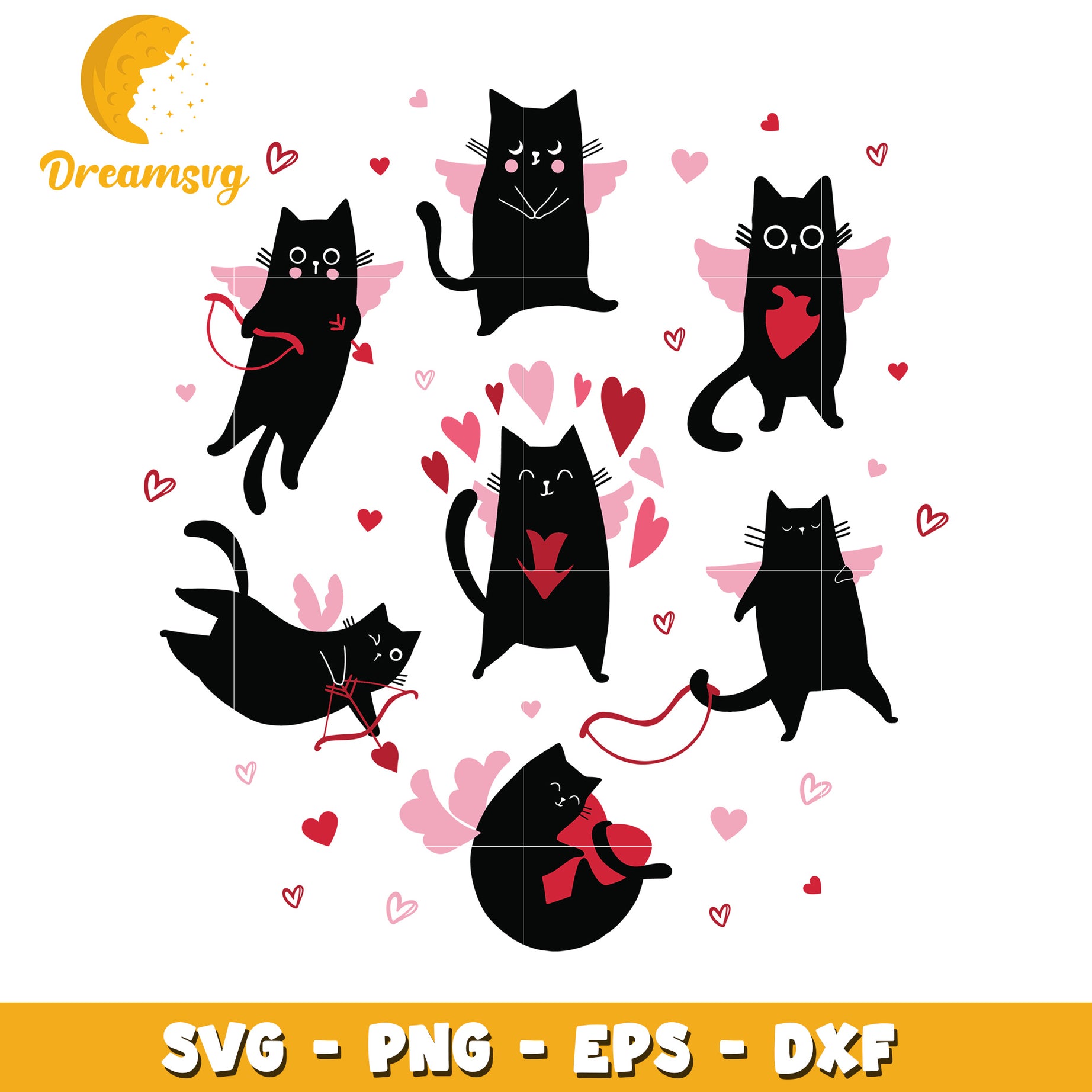 Cute Cupid Cats SVG Valentine PNG EPS DXF