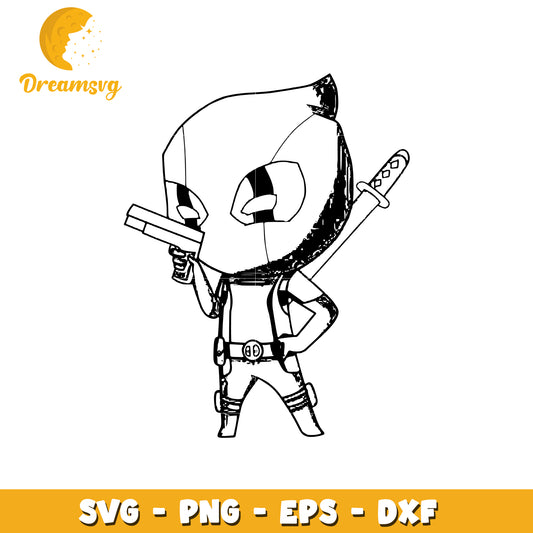 Cute Deadpool SVG Clipart Black and White Design for Crafts