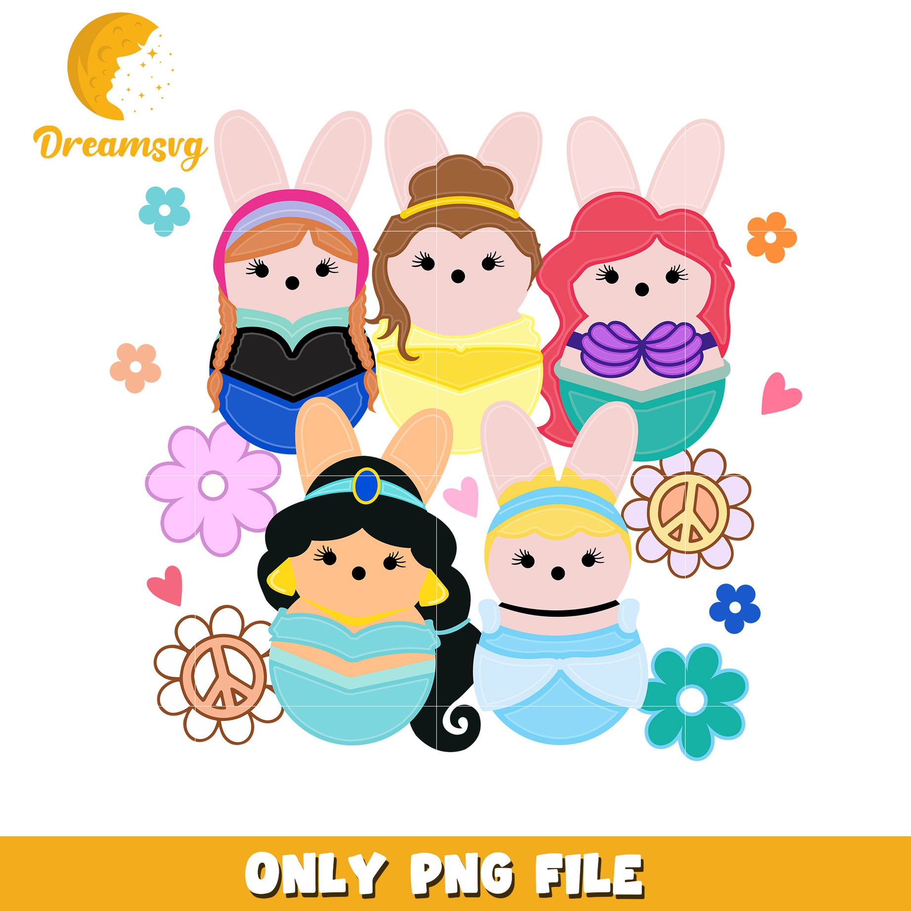 Cute Disney Princess Bunny Characters PNG Art Design