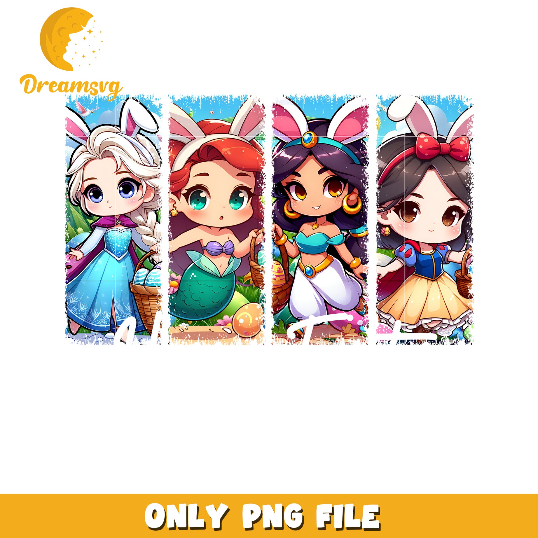Cute Disney Princesses in Bunny Ears PNG for Easter Fun