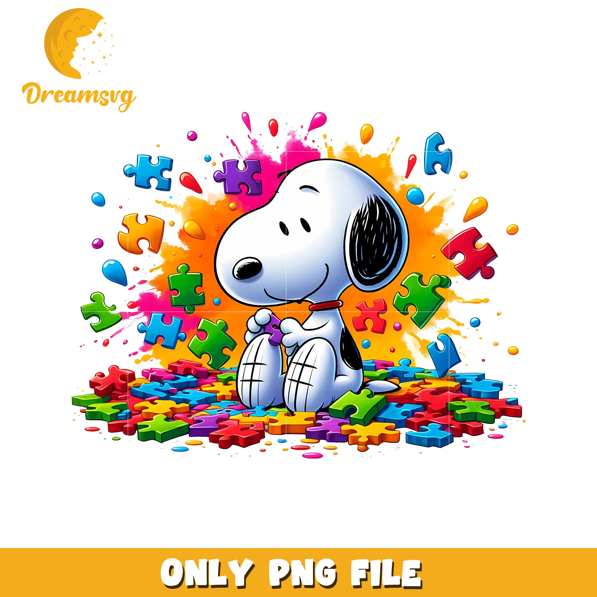 Cute Dog Character with Colorful Puzzle Pieces Art PNG