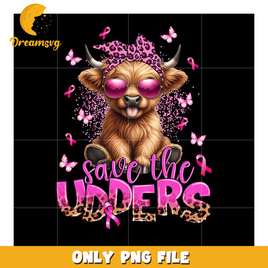 Cute Dog Save the Udders Breast Cancer Awareness PNG Art