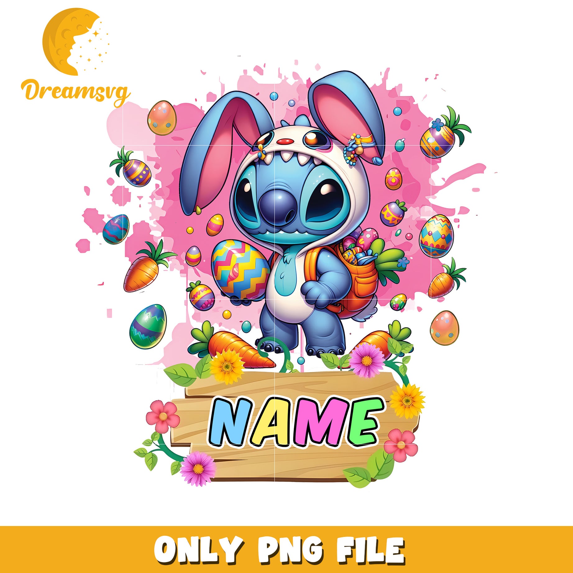 Cute Easter Bunny Character PNG with Colorful Eggs Design