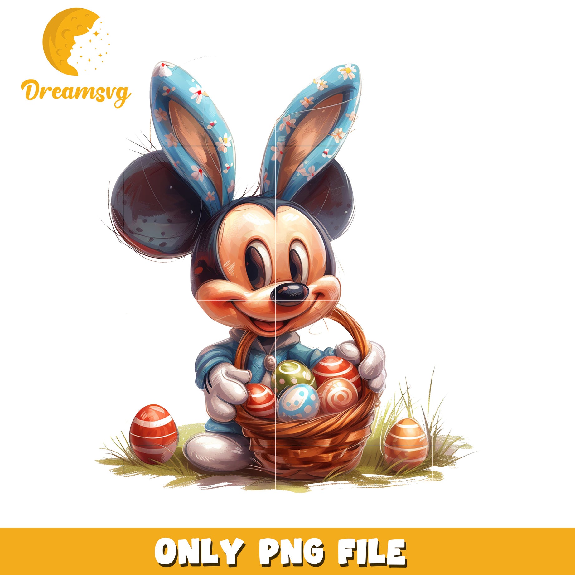 Cute Easter Bunny Character with Basket PNG File Design