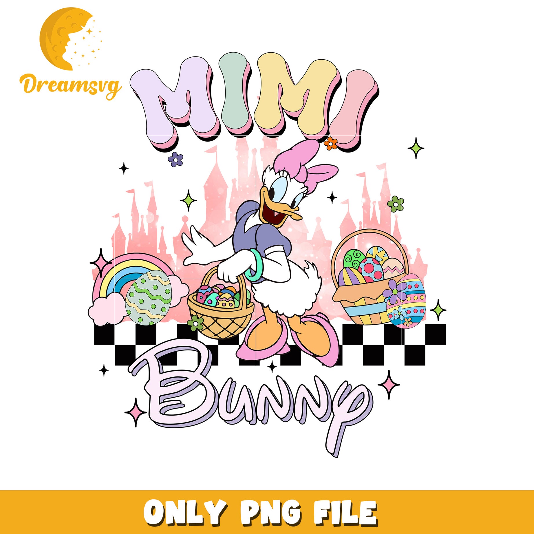 Cute Easter Bunny Design with Mimi and Colorful Eggs PNG