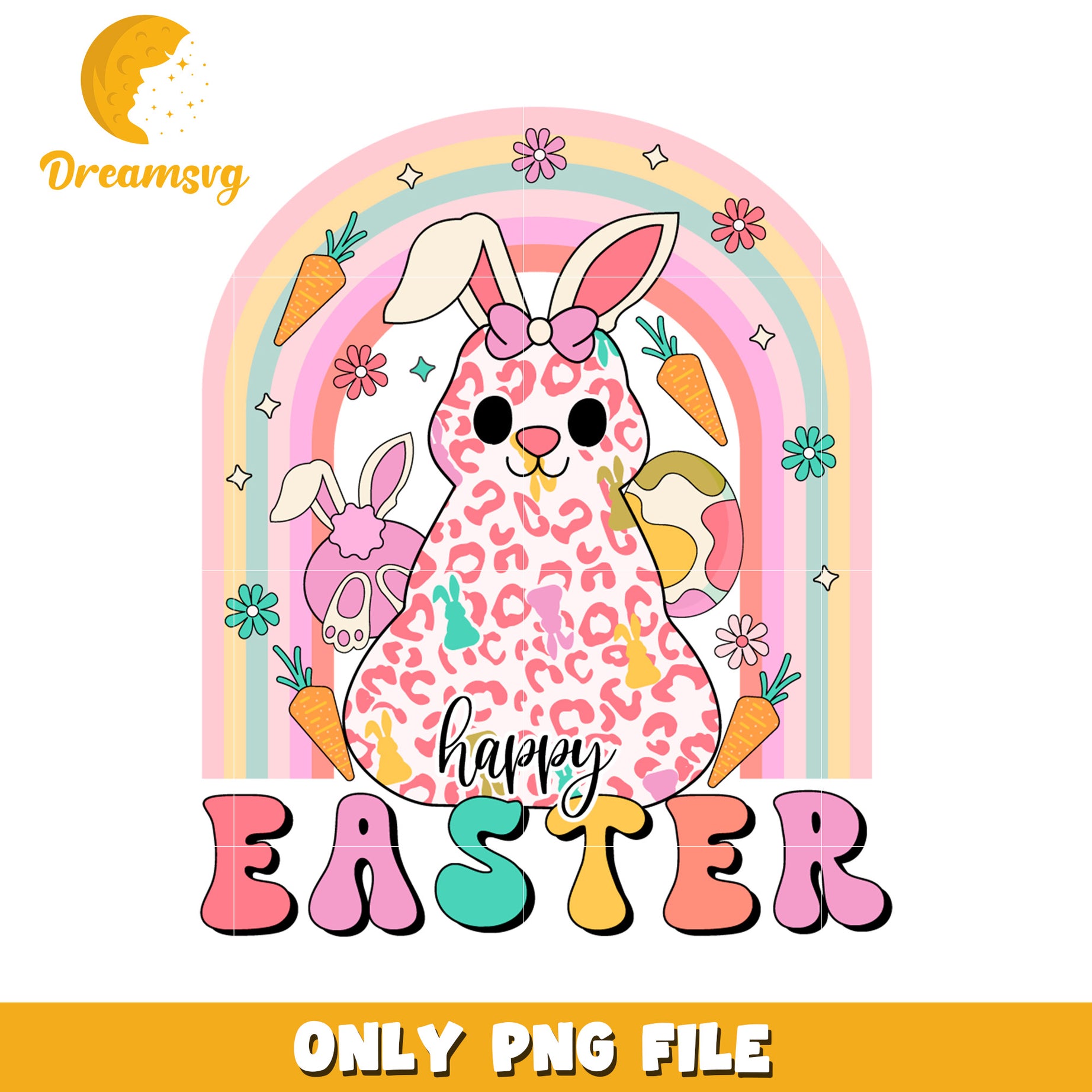 Cute Easter Bunny Graphic with Colorful Rainbows PNG