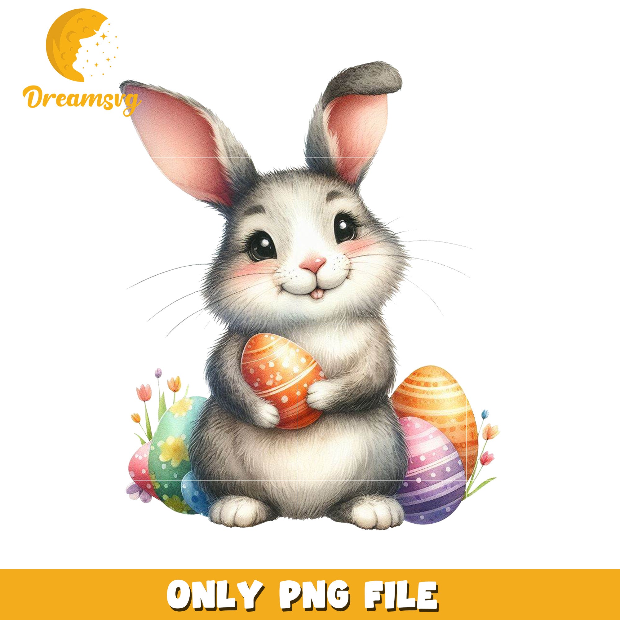 Cute Easter Bunny Holding Colorful Eggs PNG Image File