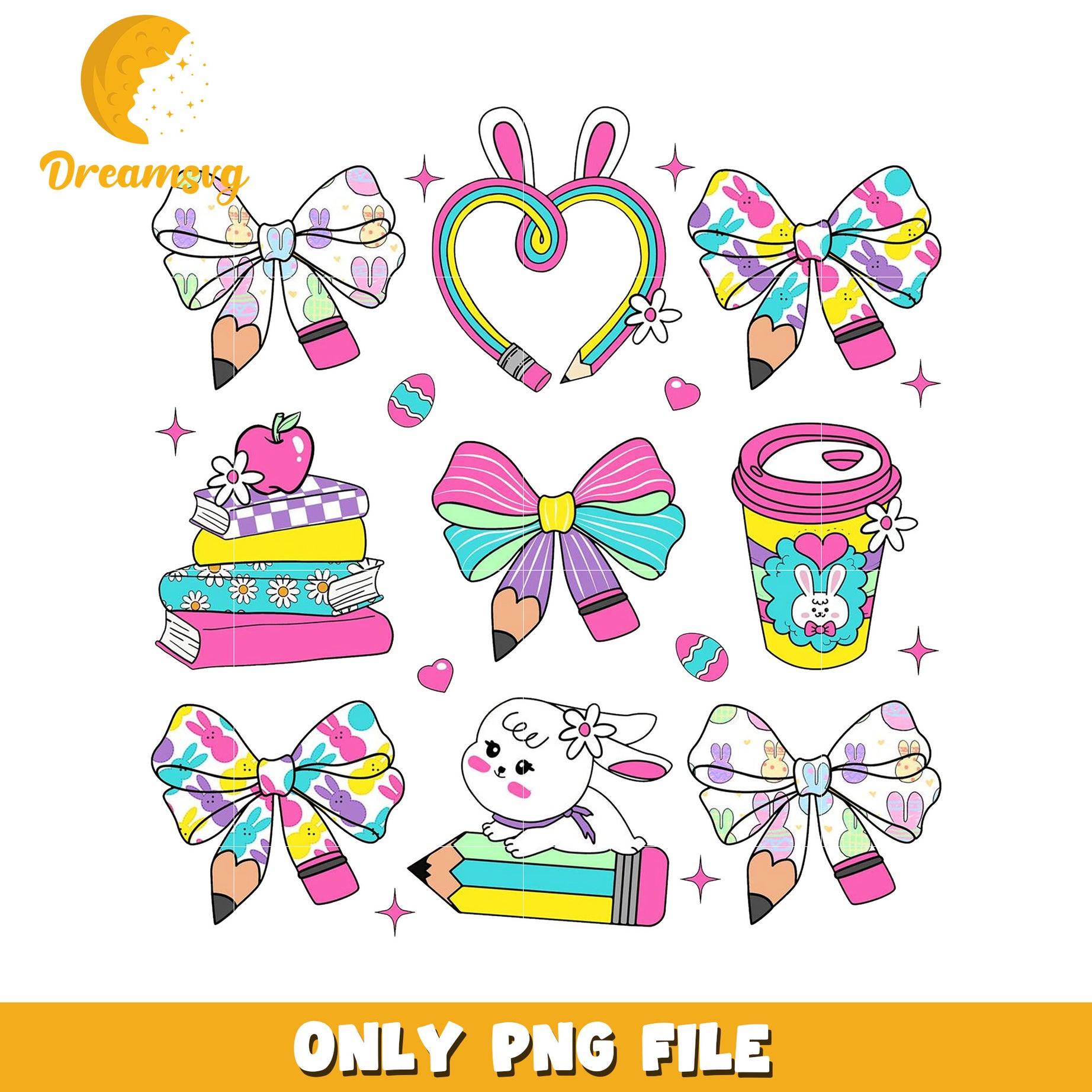 Cute Easter Bunny PNG Clipart Bows, Books & More