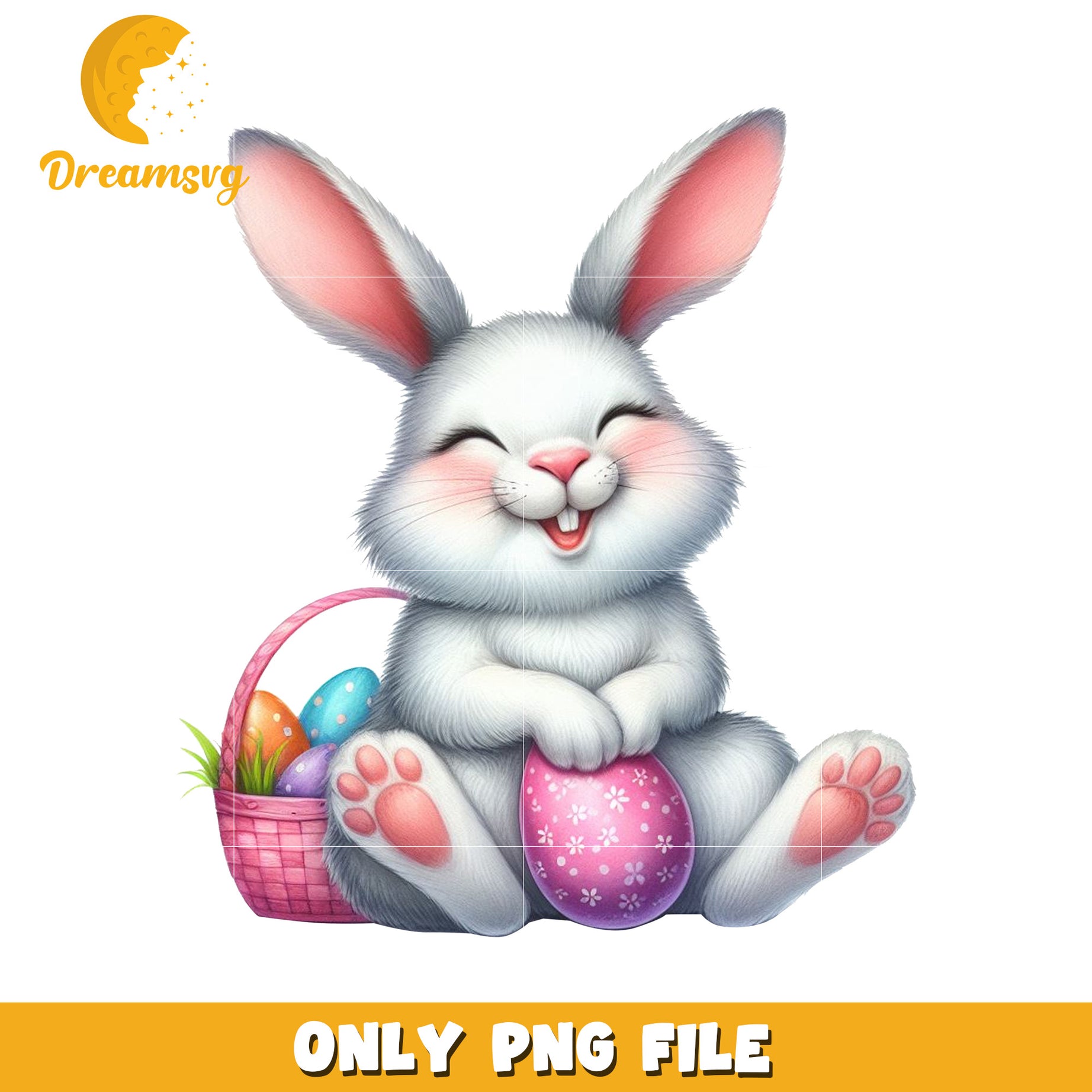 Cute Easter Bunny PNG with Colorful Eggs for Crafts