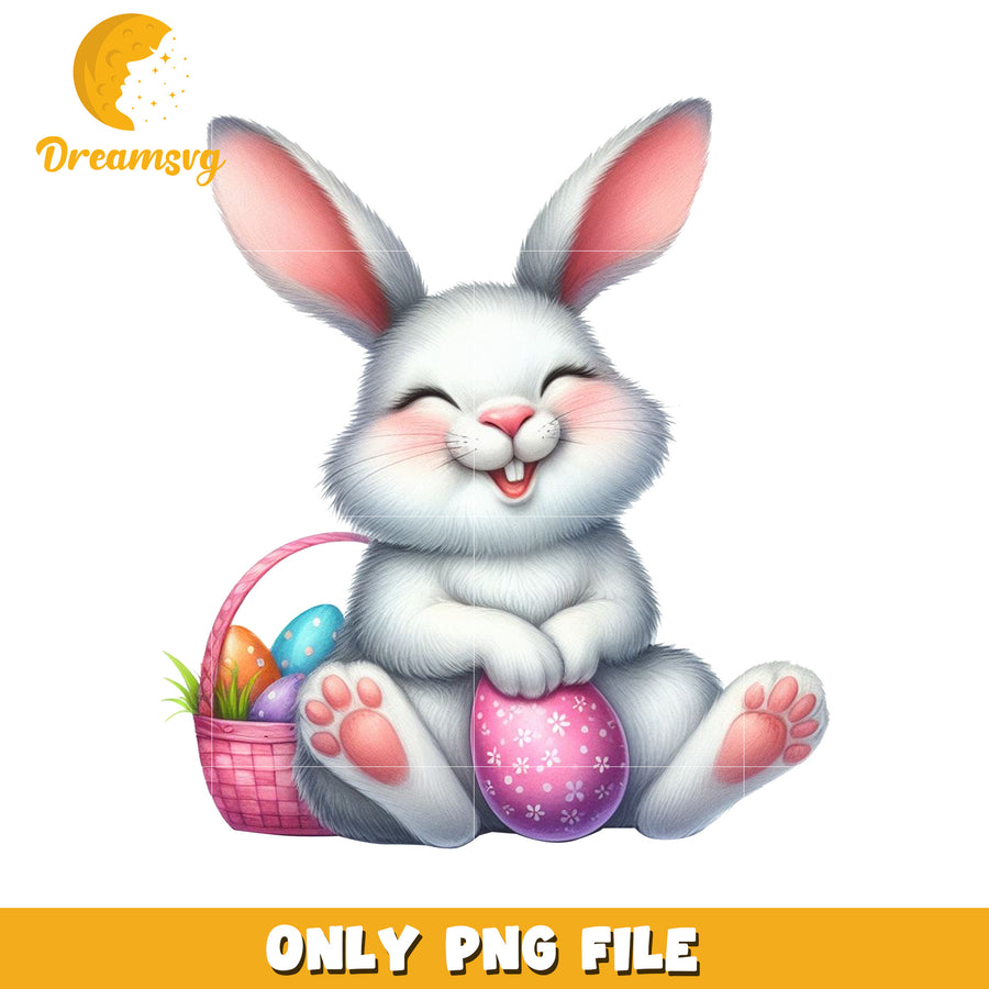 Cute Easter Bunny PNG with Colorful Eggs for Crafts