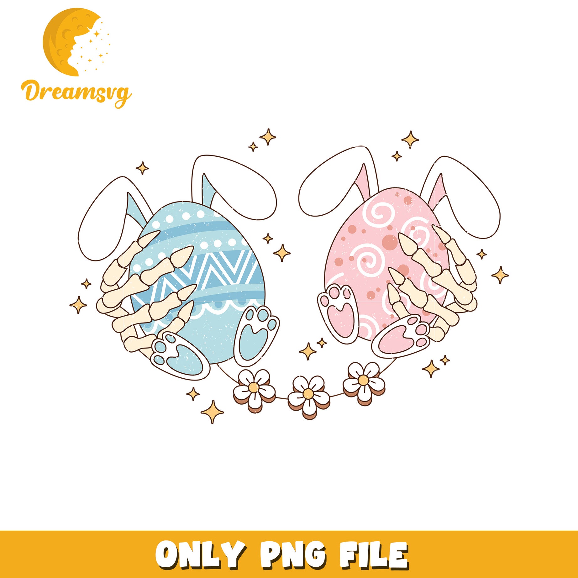 Cute Easter Bunny Skeletons with Colorful Eggs PNG Image